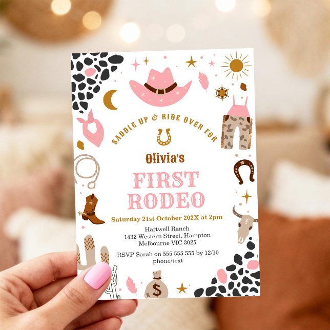 Convite First Rodeo Cowgirl Pink Western 1st Birthday (Criador carregado)