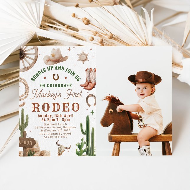 Convite First Rodeo Western Cowboy 1st Birthday Invitation (Criador carregado)