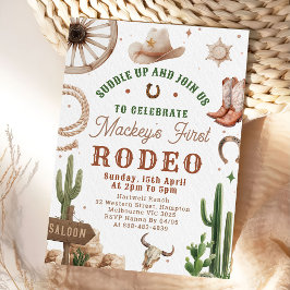 Convite First Rodeo Western Cowboy 1st Birthday Invitation