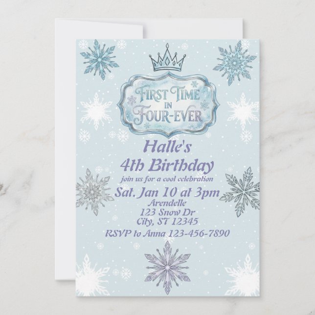 Convite First Time Four-Ever Snowflake Birthday Invitation (Frente)