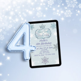 Convite First Time Four-Ever Snowflake Birthday Invitation