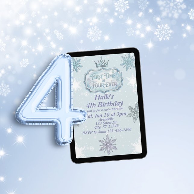 Convite First Time Four-Ever Snowflake Birthday Invitation (Criador carregado)