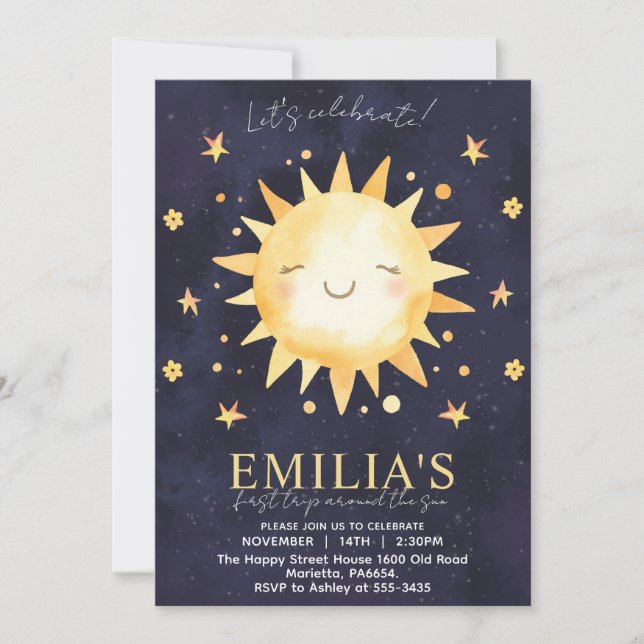 Convite First Trip Around The Sun Invitation for Birthday (Frente)