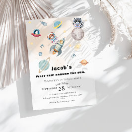 Convite First Trip Around the Sun space Animals Birthday