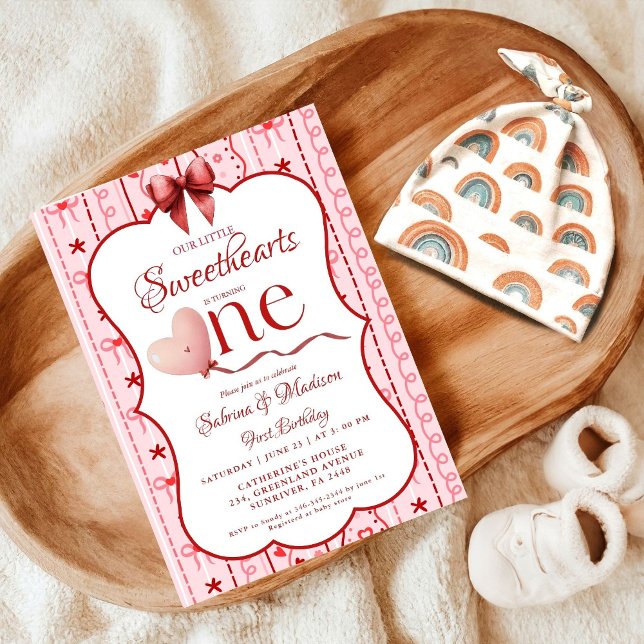 Convite First Twin  Birthday valentine baby birthday party (Criador carregado)