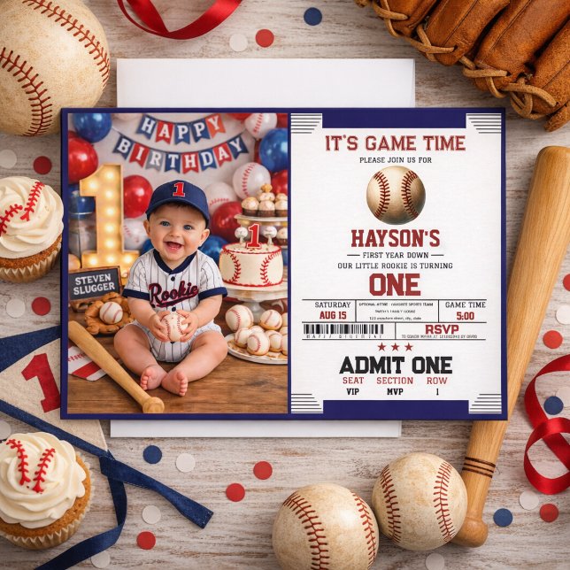 Convite First Year Down Baseball 1st Birthday Party (First Year Down Baseball 1st Birthday Party)