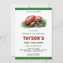 Convite First Year Down Football 1st Birthday Party