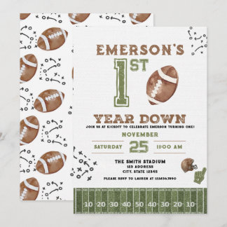 Convite First Year Down Football Birthday Invitation, 2nd