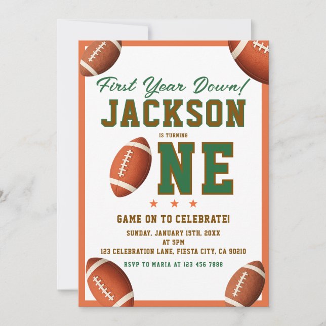 Convite First Year Down Football Party Invite (Frente)