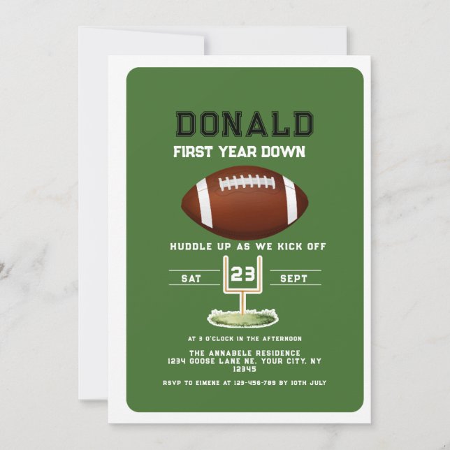 Convite First Year Down Football sport 1st birthday (Frente)
