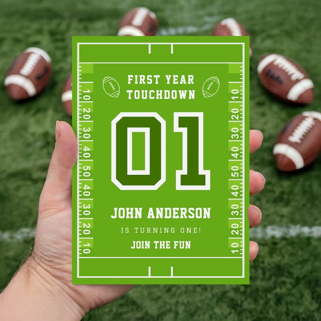 Convite First Year Touchdown Green Football Field Birthday (Criador carregado)