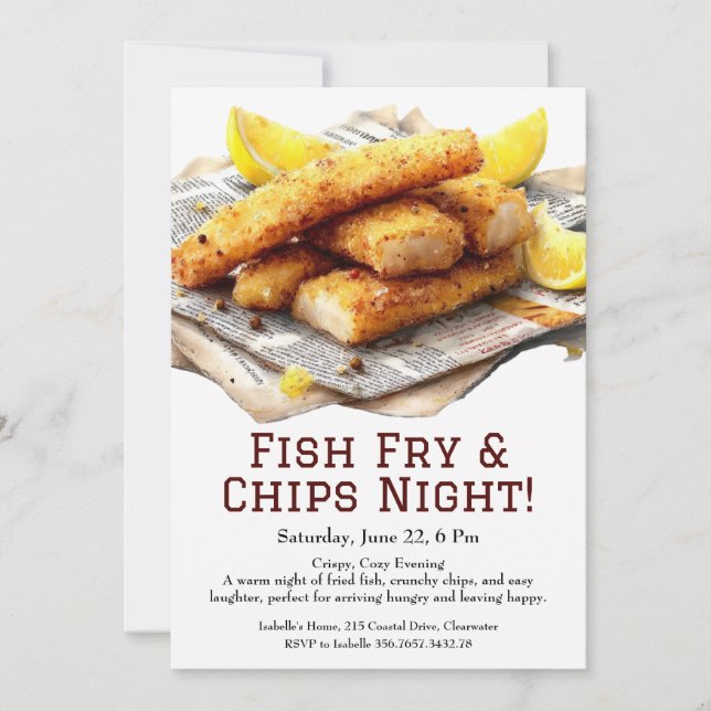Convite Fish Fry & Chips – Casual Seafood Party Invitation (Frente)
