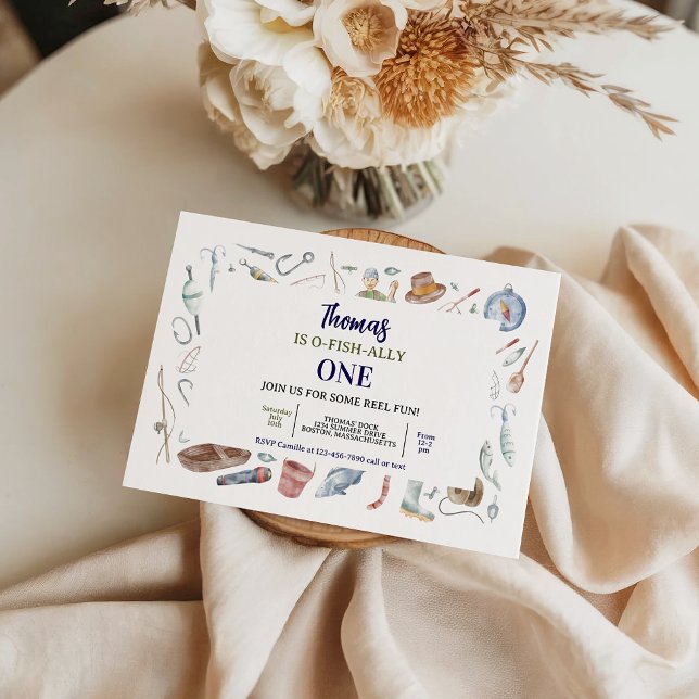 Convite Fishing 1st Birthday Invitation | O-Fish-Ally One  (Fishing 1st Birthday Invitation | O-Fish-Ally One invitation)