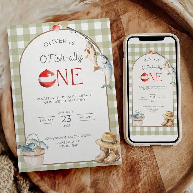 Convite Fishing 1st Birthday Invitation O Fishally One  (Criador carregado)