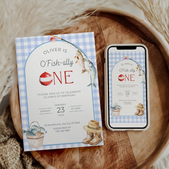Convite Fishing 1st Birthday Invitation O Fishally One  (Criador carregado)