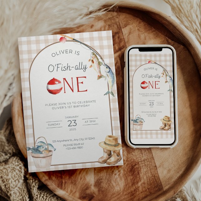 Convite Fishing 1st Birthday Invitation O Fishally One  (Criador carregado)