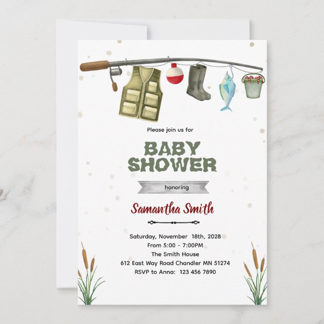 Convite Fishing Baby Shower Invitation (Frente)