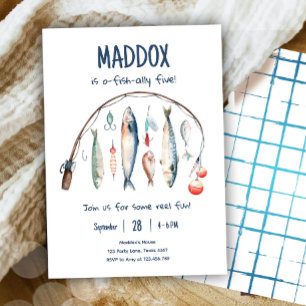 Convite Fishing O-Fish-Ally O Grande Azul Menino Aniversár