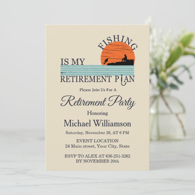 Convite Fishing Retirement Party Invitation (Em pé/Frente)