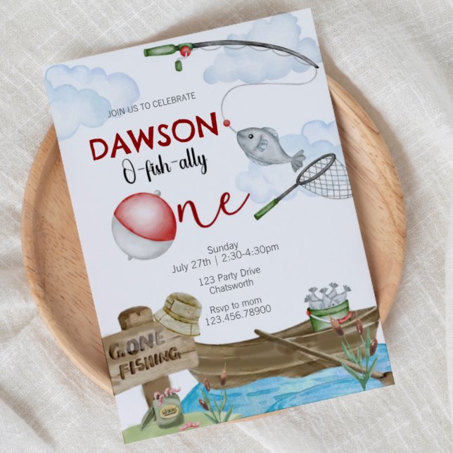 Convite fishing-themed, Fishing Birthday, One, first birth (Criador carregado)