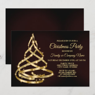 Convite Fita Árvore Brilhante Dourada Festa de Natal