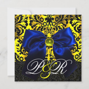 CONVITE FITA AZUL DOURADO AMARELO  PRETO  MONOGRAMA DAMASC