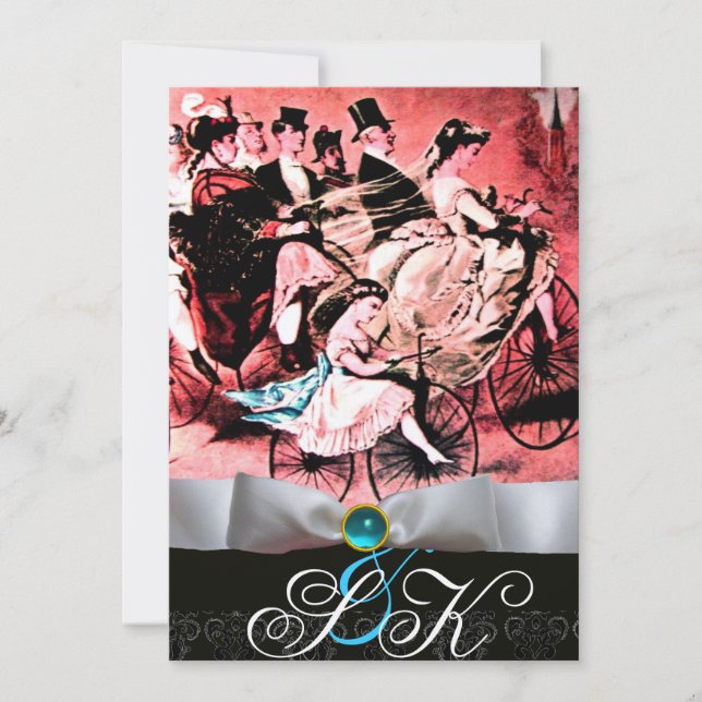 CONVITE FITA BRANCA ÁGUA MARINHO PRETO DAMASCO MONOGRAMA (Frente)