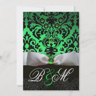 Convite FITA BRANCA ESmeralda VERDE  DAMASCO PRETO MONOGRA
