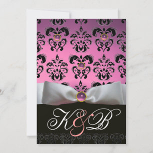 CONVITE FITA BRANCA LILÁS ROSA   MONOGRAMA DAMASCO PRETO