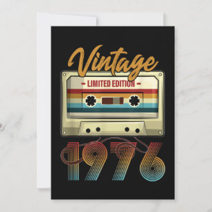 Convite Fita cassete de aniversário Vintage 1976 45 anos d