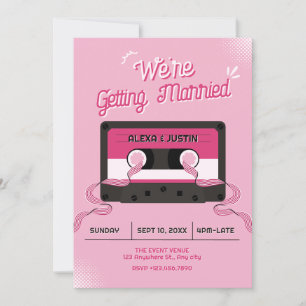 Convite Fita cassete de música rosa casamento