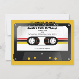Convite Fita Cassete Retro Amarela Aniversário 90