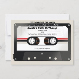 Convite Fita Cassete Retro Bege Cinza Aniversário Anos 90