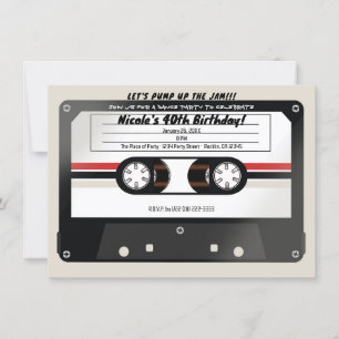 Convite Fita Cassete Retro Bege Cinza Aniversário Anos 90