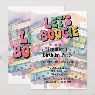 Convite Fita Cassete Retrô Vamos Boogie Aniversário de Adu
