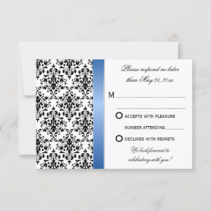 Convite Fita Damask Casamento Azul Real Impressa RSVP