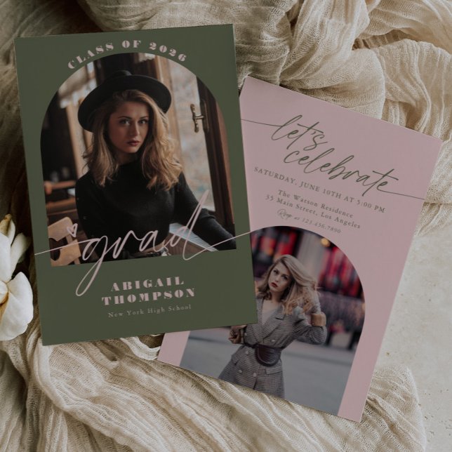 Convite Fita de Arquitetura Verde e Rosa para Foto de Form (Criador carregado)