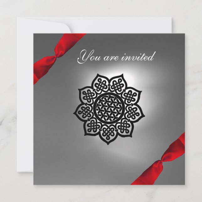 Convite fita de evento mágico branco vermelho (Frente)