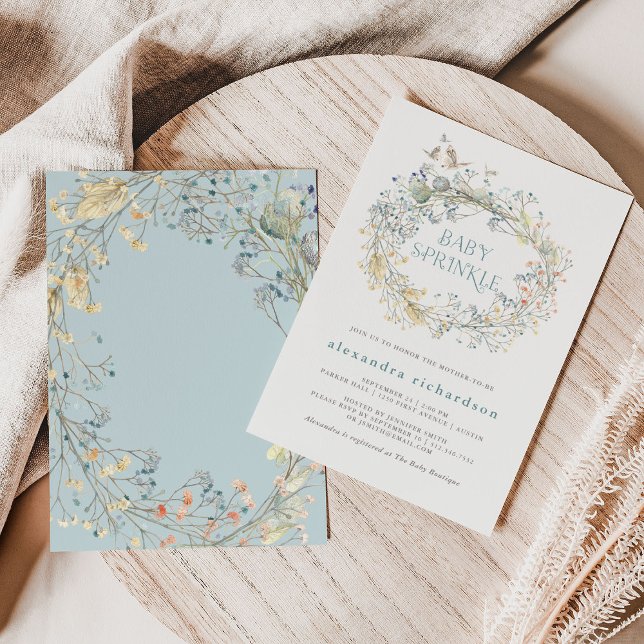 Convite Fita de Flores Selvagem com Borboleta | Praspersor (A sweet baby shower invitation full of wildflowers and butterflies)