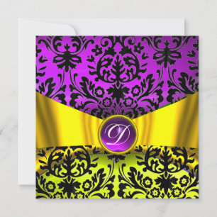CONVITE FITA DE OURO AMARELO ROXO DAMASCO PRETO MONOGRAMA