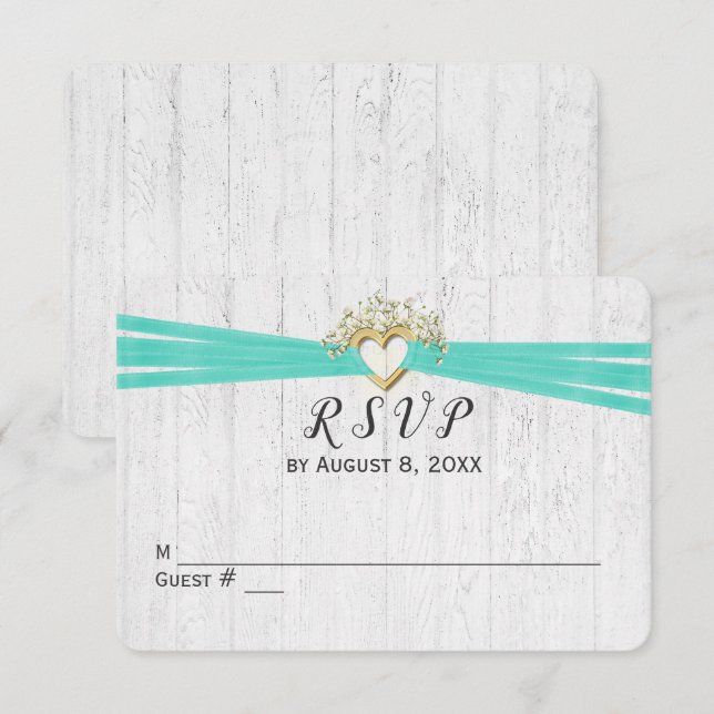 Convite Fita de RSVP de Casamento Coração (Frente/Verso)