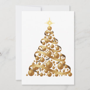 Convite Fita Dourada Elegante e Enfeites Natal Abstrato
