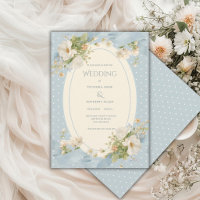 Fita Elegante de Floral com Bolinhas Azuis Casamen
