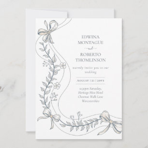 Convite Fita Floral Heritage Desenhada à Mão Elegante Casa
