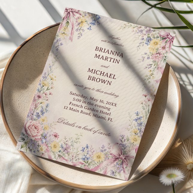 Convite Fita Floral Pastel Vintage (Criador carregado)