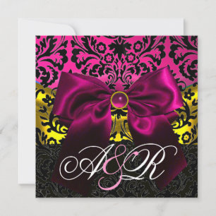 CONVITE FITA FUCHSA DOURADO ROSA PRETO DAMASCO MONOGRAMA