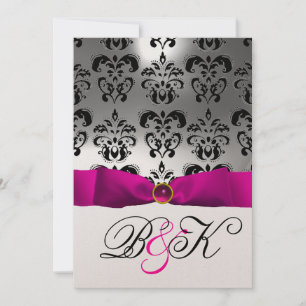 CONVITE FITA FUCHSIA ROSA BRANCO PRETO MONOGRAMA DAMASCO