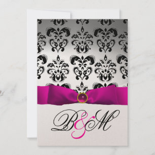 CONVITE FITA FUCHSIA ROSA DOURADO PRETO MONOGRAMA DAMASCO