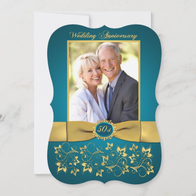 CONVITE Fita Impressa 50º Aniversário - Azul Turqu (Frente)