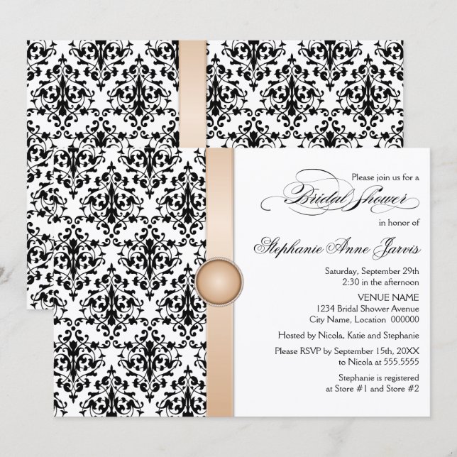 Convite Fita impressa e Chá de panela de máscara de joias (Frente/Verso)